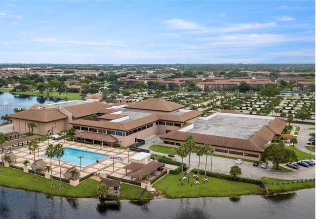 aerial view featuring a water view