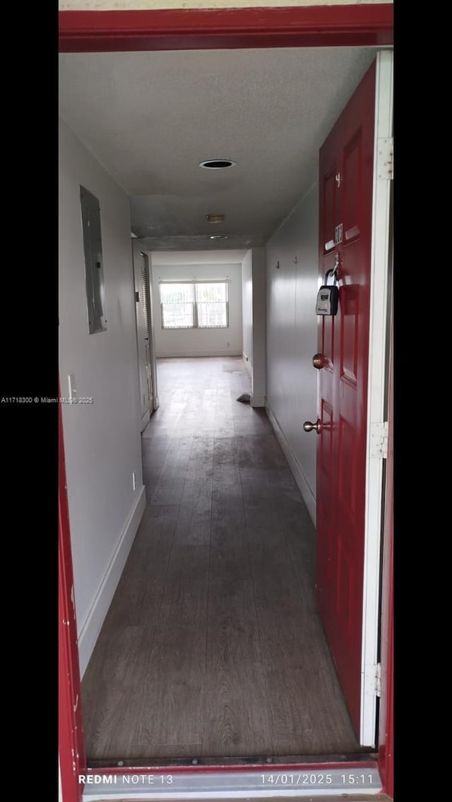 corridor with dark hardwood / wood-style flooring