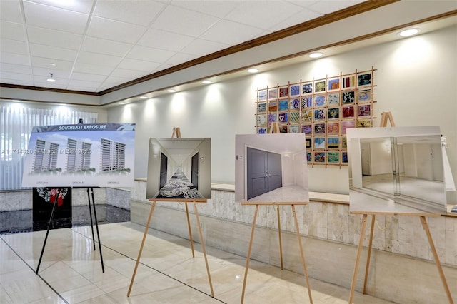 1800 S Ocean Blvd Unit 210, Lauderdale By The Sea, FL 33062 - rec room with crown molding, a drop ceiling, and tile patterned floors