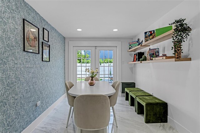 dining area featuring french doors