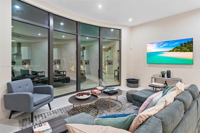 living room featuring expansive windows