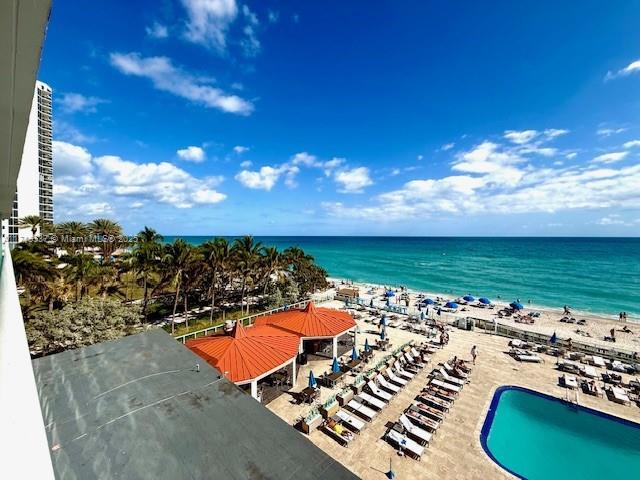 view of water feature with a view of the beach