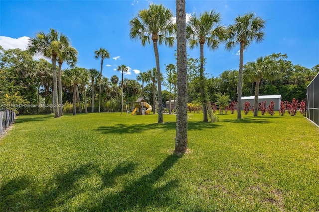 view of yard with a playground