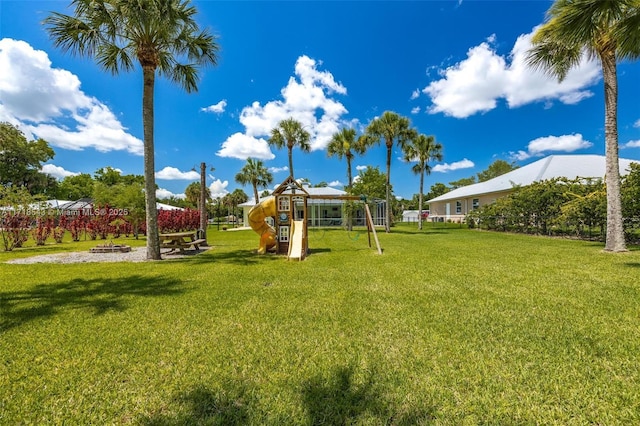 view of yard with a playground