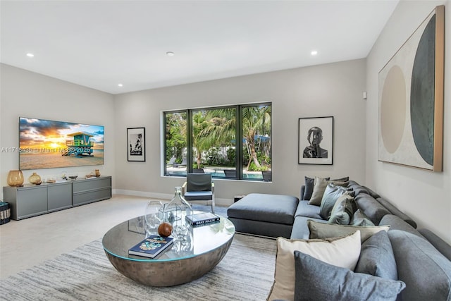 living room featuring light colored carpet