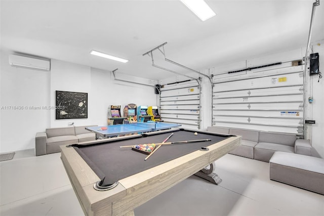 game room with a wall unit AC and billiards