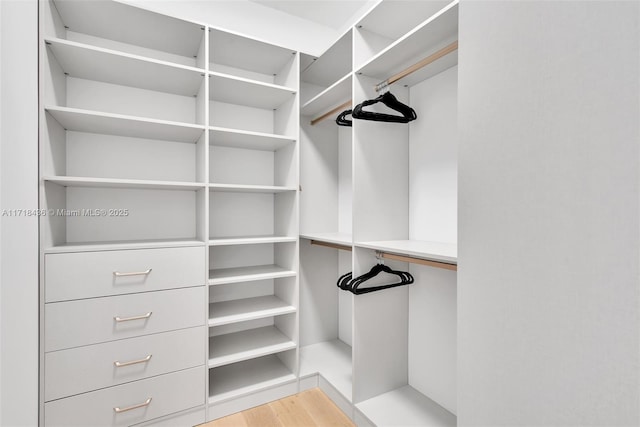 walk in closet featuring light hardwood / wood-style flooring