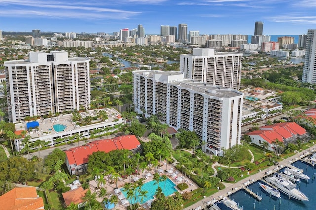 bird's eye view featuring a water view