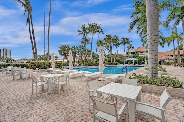 view of swimming pool featuring a patio