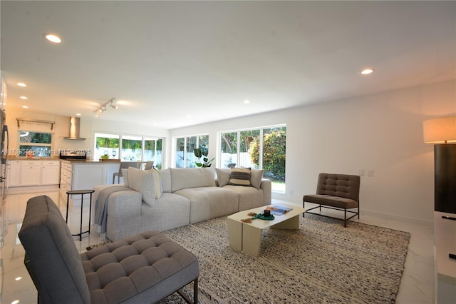 living room with track lighting and a healthy amount of sunlight