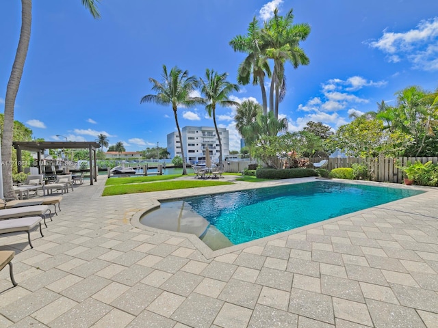 view of pool featuring a patio