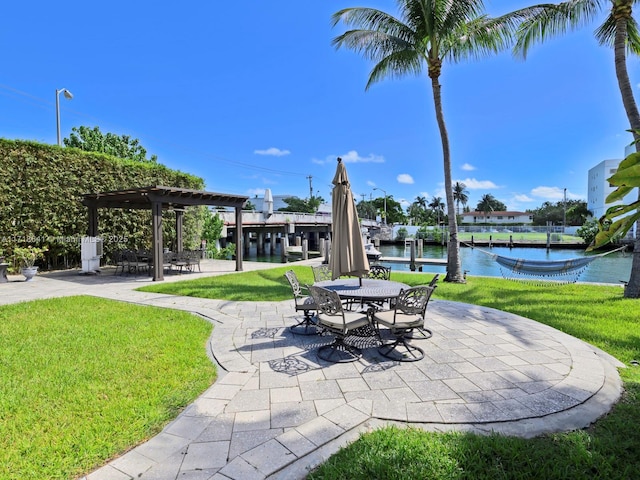 view of patio / terrace featuring a water view