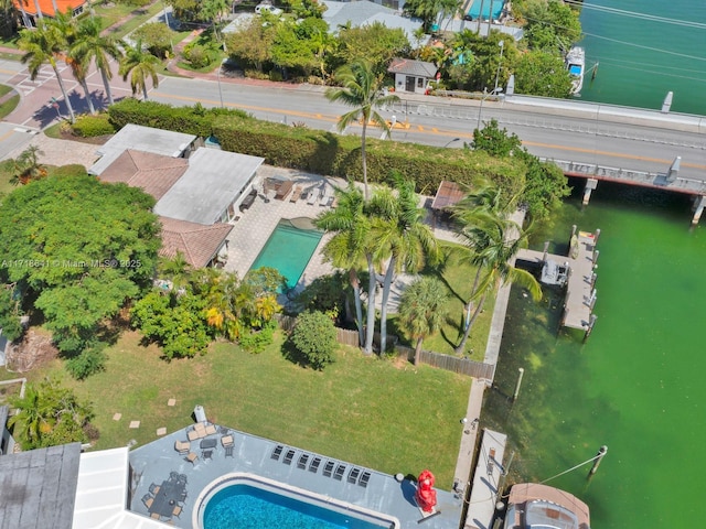 aerial view featuring a water view