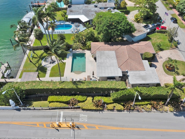 aerial view with a water view