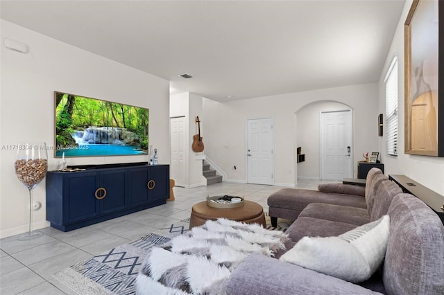 living room featuring light tile patterned floors