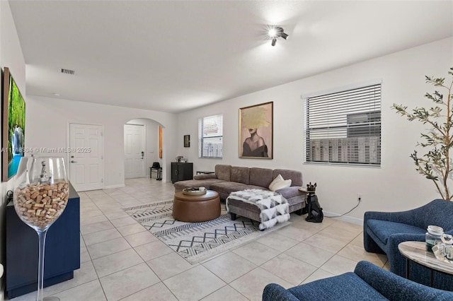 living room with light tile patterned floors