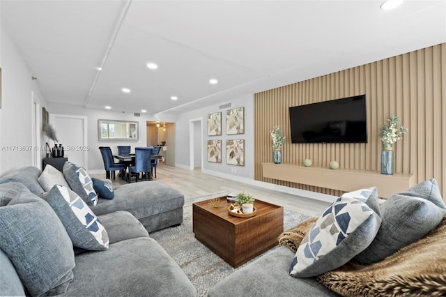 living room with hardwood / wood-style flooring