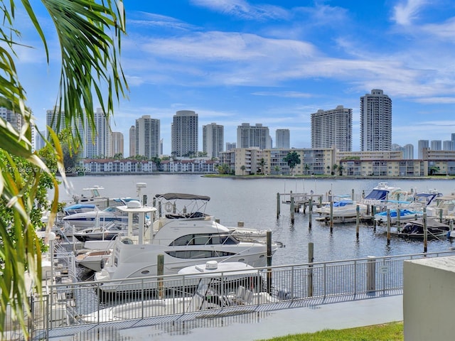 view of dock with a water view