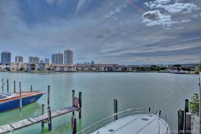 view of dock with a water view