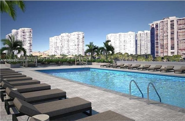 view of pool featuring a patio