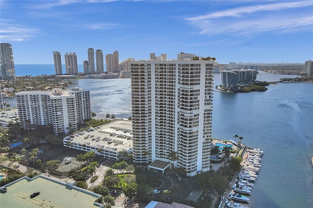 bird's eye view featuring a water view