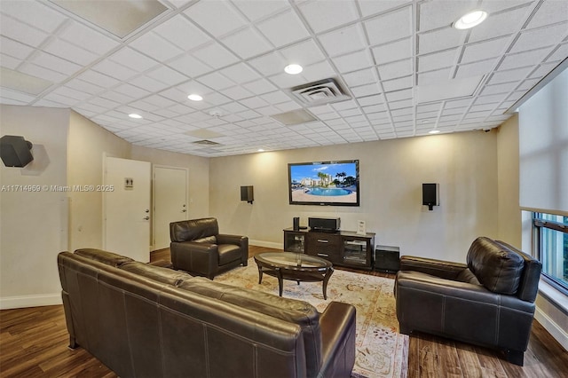 living room with dark hardwood / wood-style flooring