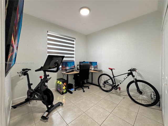 tiled office featuring crown molding