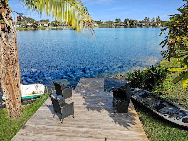 view of dock with a water view