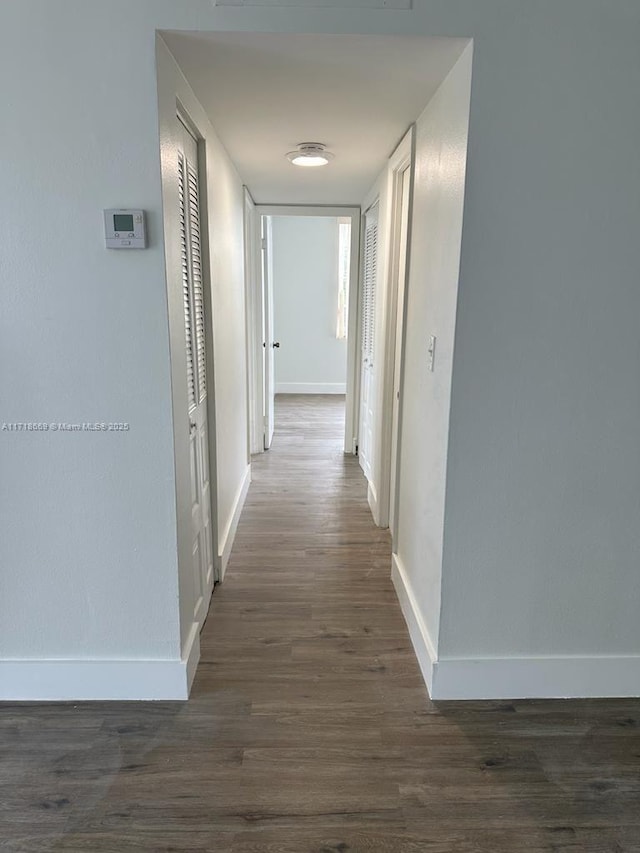 corridor featuring dark hardwood / wood-style floors