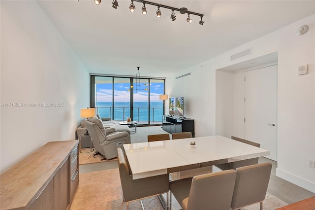 dining space featuring floor to ceiling windows