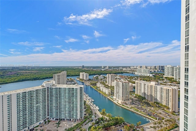 aerial view with a water view