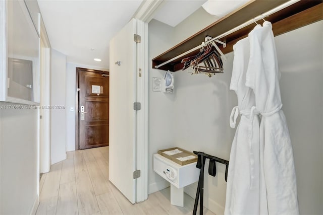 spacious closet featuring light hardwood / wood-style flooring