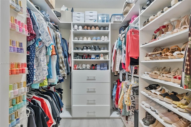 spacious closet with light hardwood / wood-style flooring