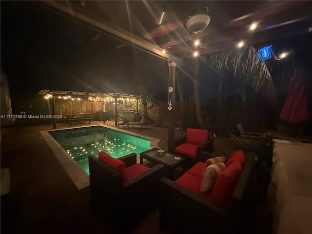 view of swimming pool featuring an outdoor hangout area and a patio area