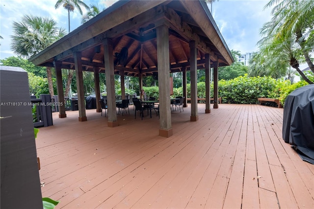 wooden deck featuring a gazebo