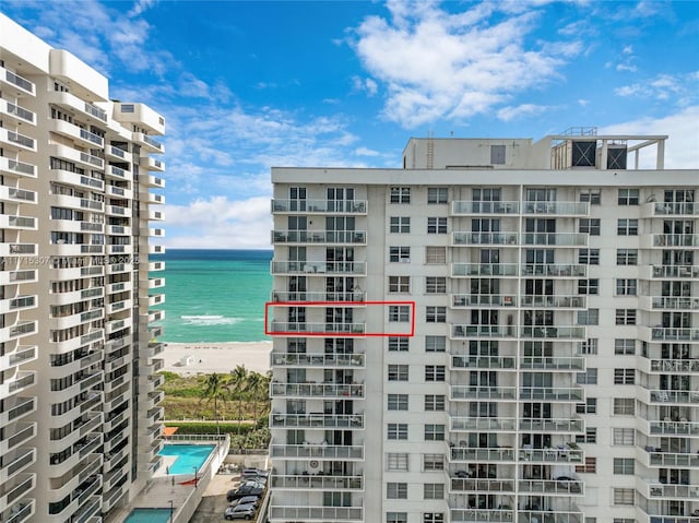 exterior space with a view of the beach and a water view