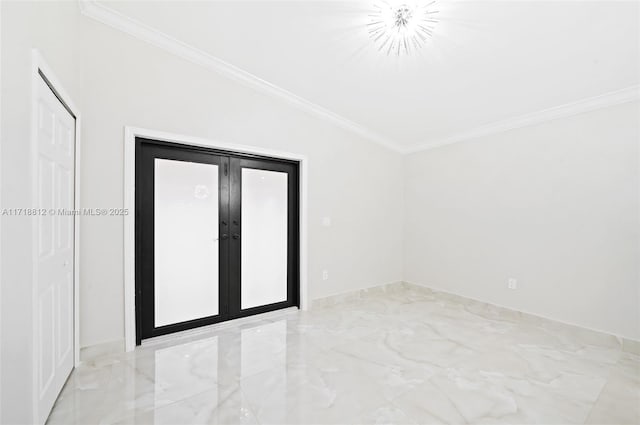 unfurnished room featuring crown molding and vaulted ceiling