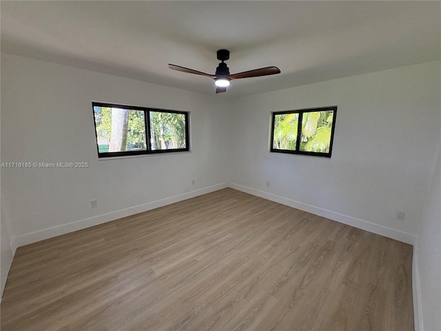 unfurnished room featuring light hardwood / wood-style flooring and ceiling fan