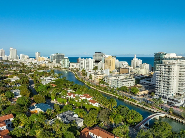 aerial view featuring a water view