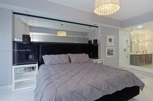 bedroom featuring a chandelier