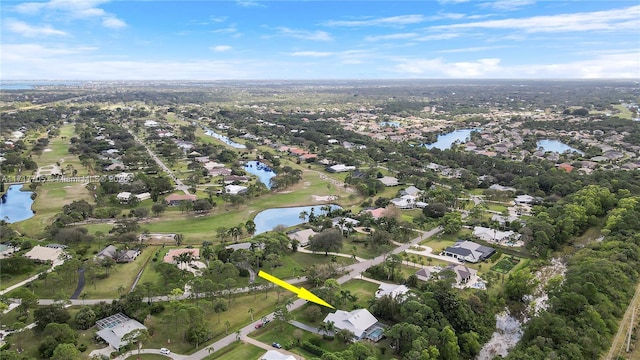 birds eye view of property featuring a residential view and a water view