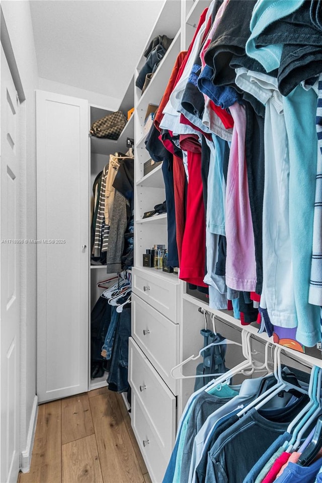 spacious closet featuring light wood-type flooring