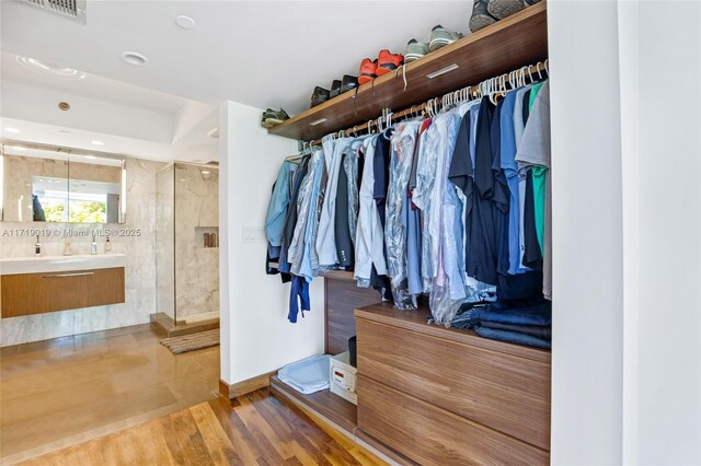 walk in closet featuring wood-type flooring