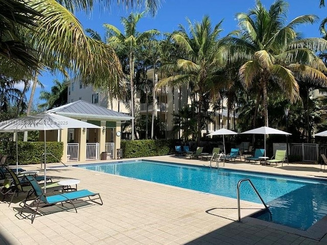 view of swimming pool featuring a patio