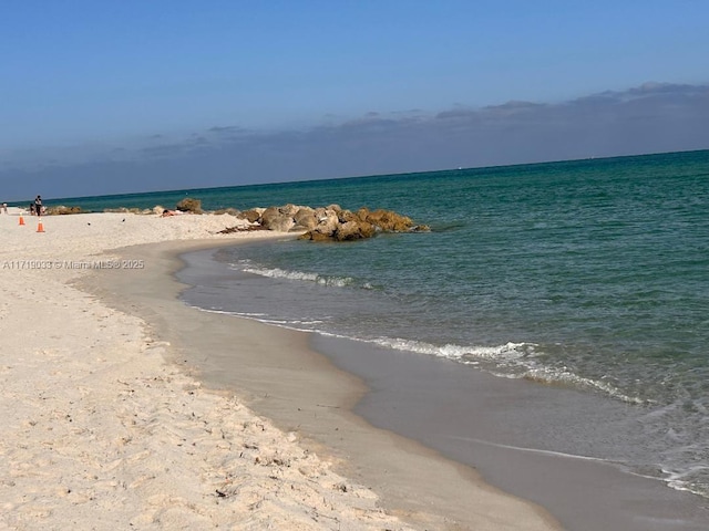 view of water feature featuring a beach view