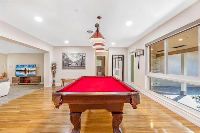 game room featuring light wood-type flooring and billiards