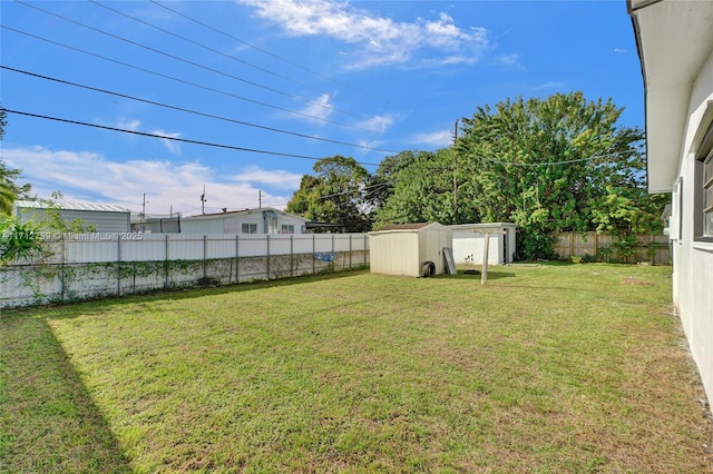 view of yard featuring a shed