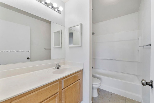 full bathroom featuring tile patterned flooring, vanity, shower / bathtub combination, and toilet