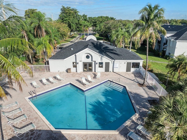 view of swimming pool featuring a patio