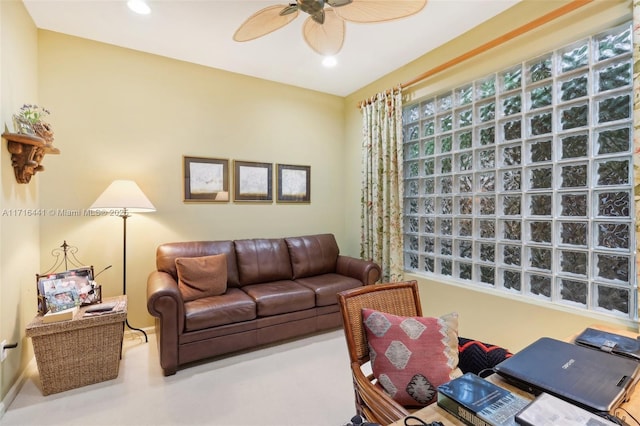 living room with ceiling fan